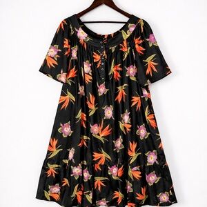 Jennifer Moore Dress Womens XL Black Floral Vintage Cottagecore Boho Casual